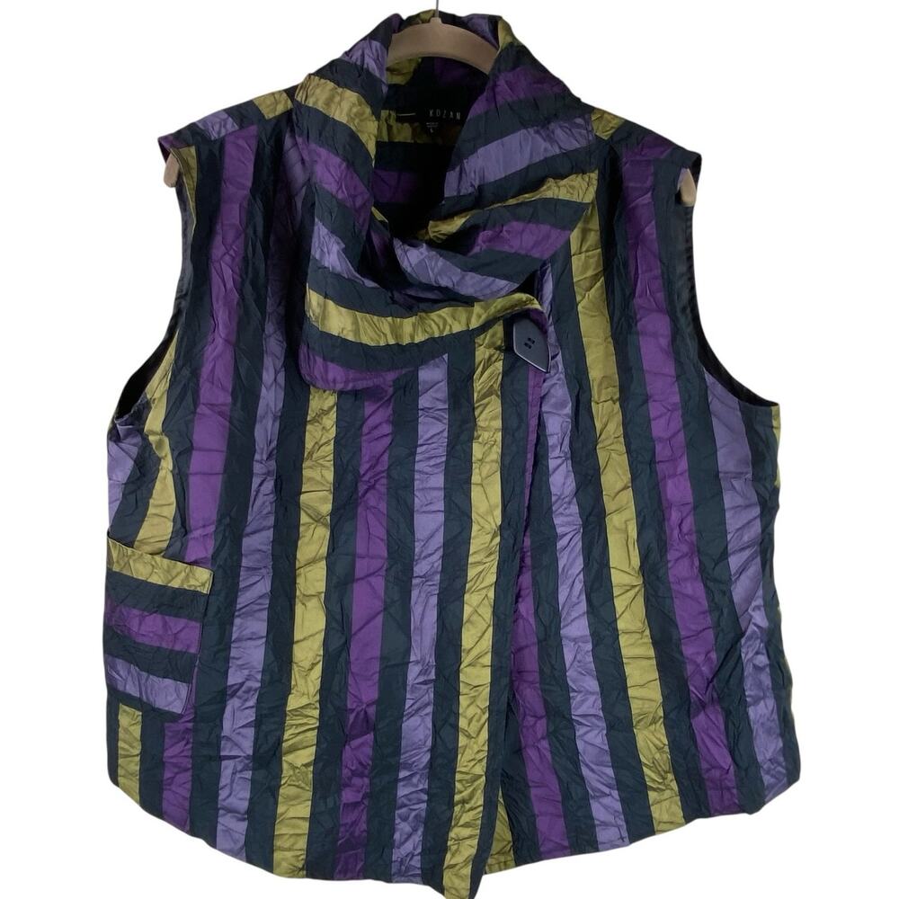 Kozan Striped Vest Art To Wear Size L Colorful Textured Artsy Boho Black Purple